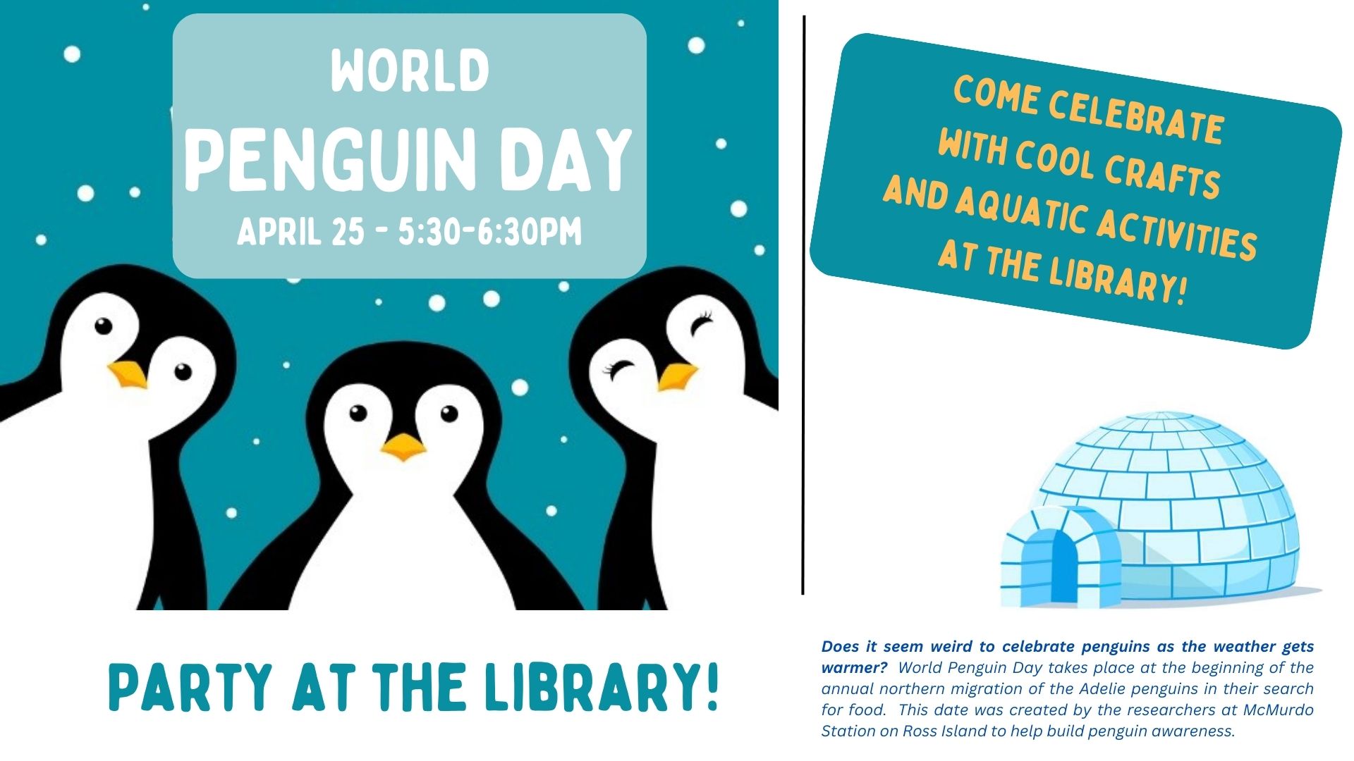 World Penguin Day Party Cambridge Community Library